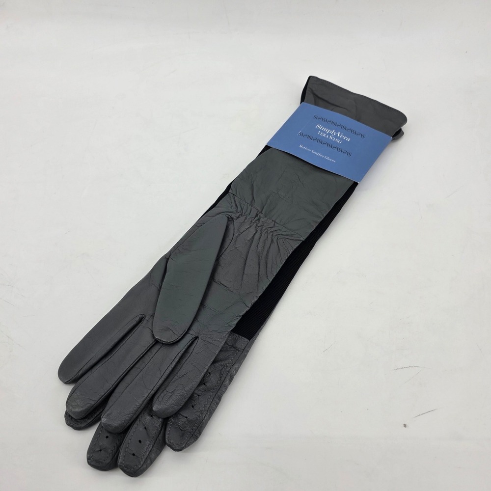 Simply Vera Vera Wang Metisse Leather Long Opera Gloves Grey XL